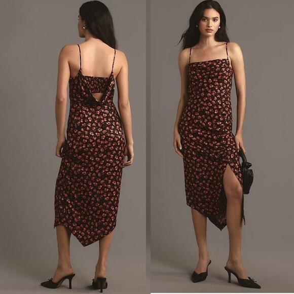 By Anthropologie Sleeveless Draped-Back Asymmetrical Slip Midi Dress size 2 - Picture 1 of 4